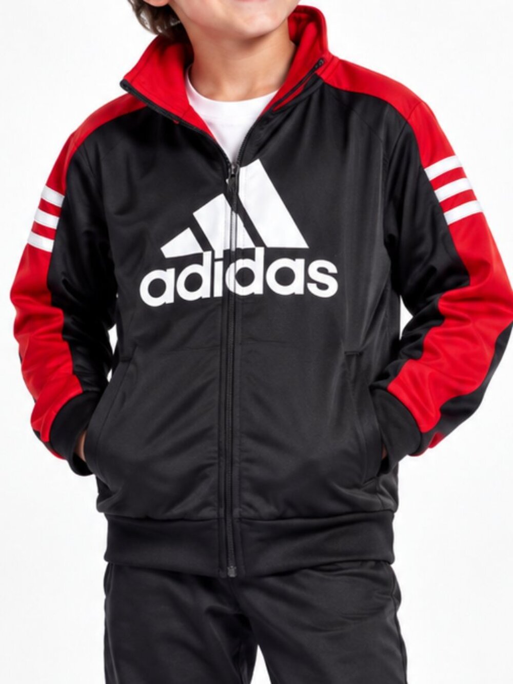 ADIDAS Full Zip Track Jacket Black Red Boys 6